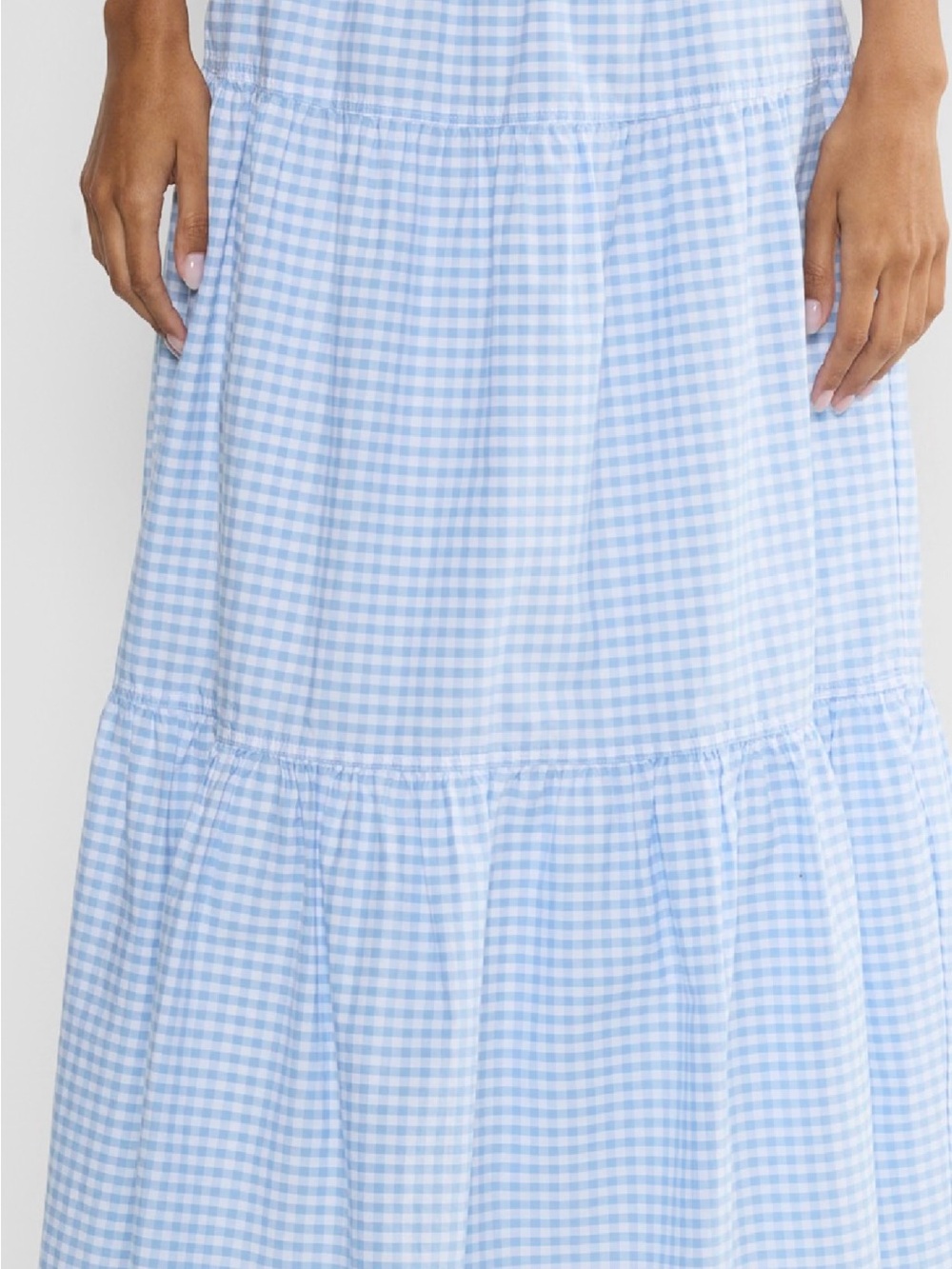 Aritzia Sunday Best Women's Light Blue Gingham Tiered Maxi Skirt - Picture 2 of 10